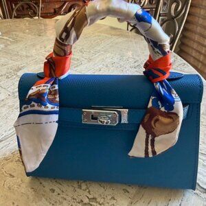 Blue leather mini handbag